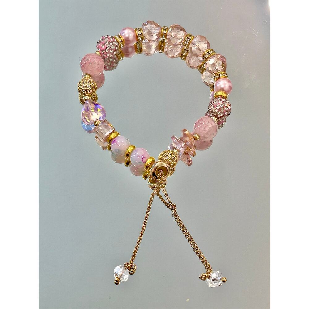 Pink Swarovski Beaded Bracelet With Gold